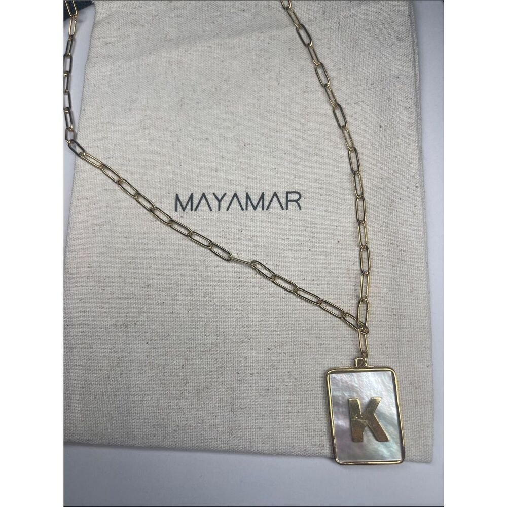 GoldโK Rectangle Pendant Paperclip Necklace with Mother-of-Pearl by Mayamar